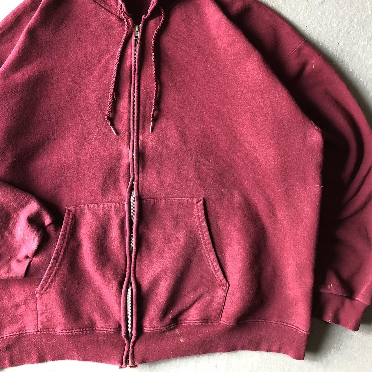 90's HEAVYWEIGHT BLANK BURGUNDY ZIP-UP - Condition:... - Depop