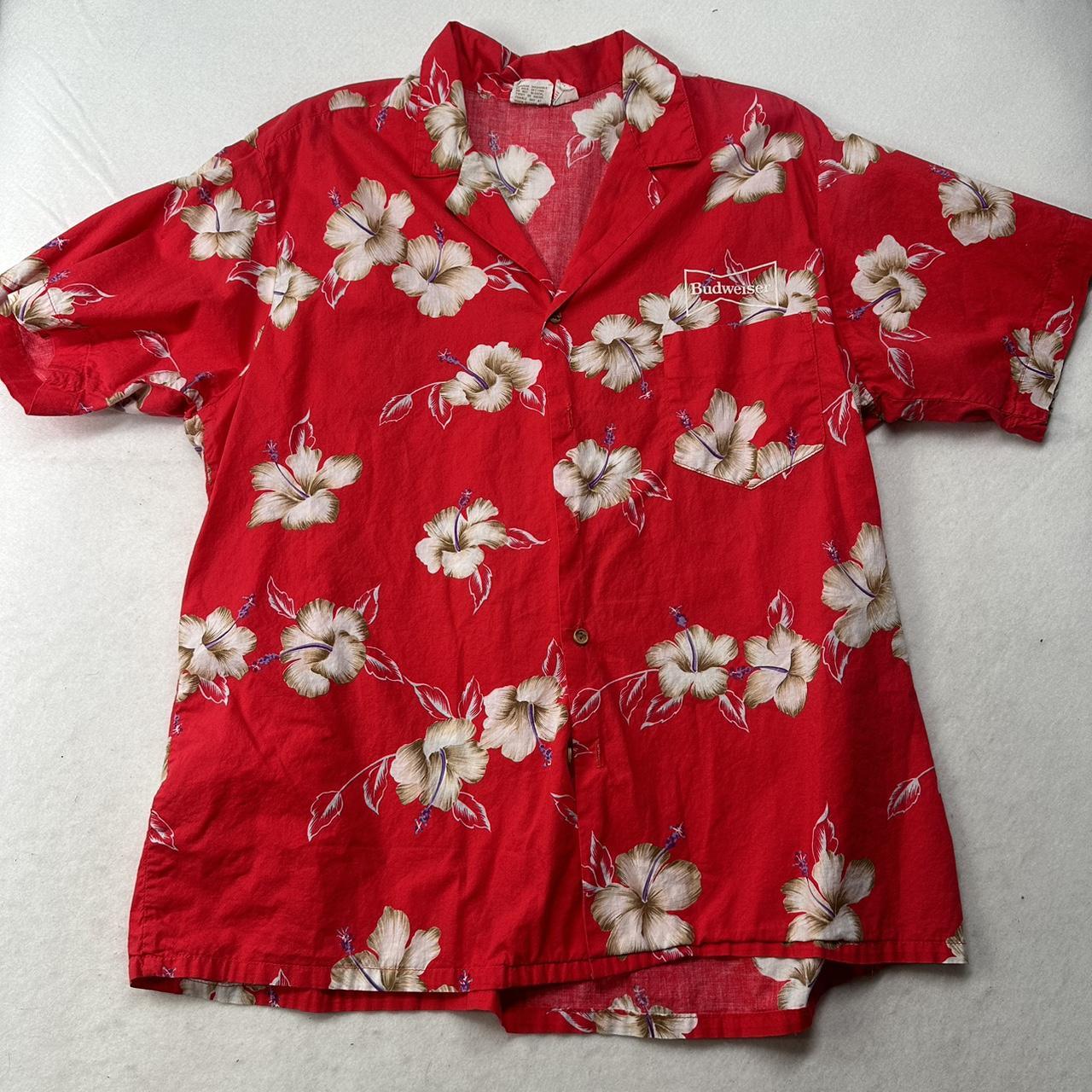 Vintage 90s floral Budweiser button up men’s shirt... - Depop