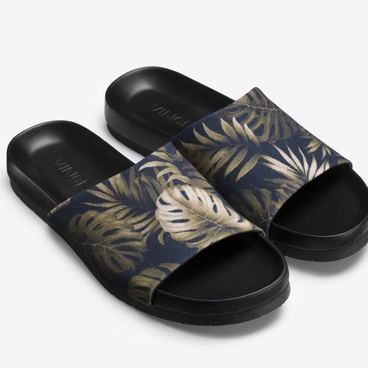 Vince Wasco Tropical Printed Canvas Black Slides Size high quality 11