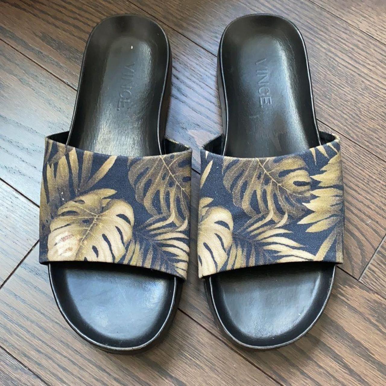 Vince Wasco Tropical Printed Canvas Black Slides Size high quality 11