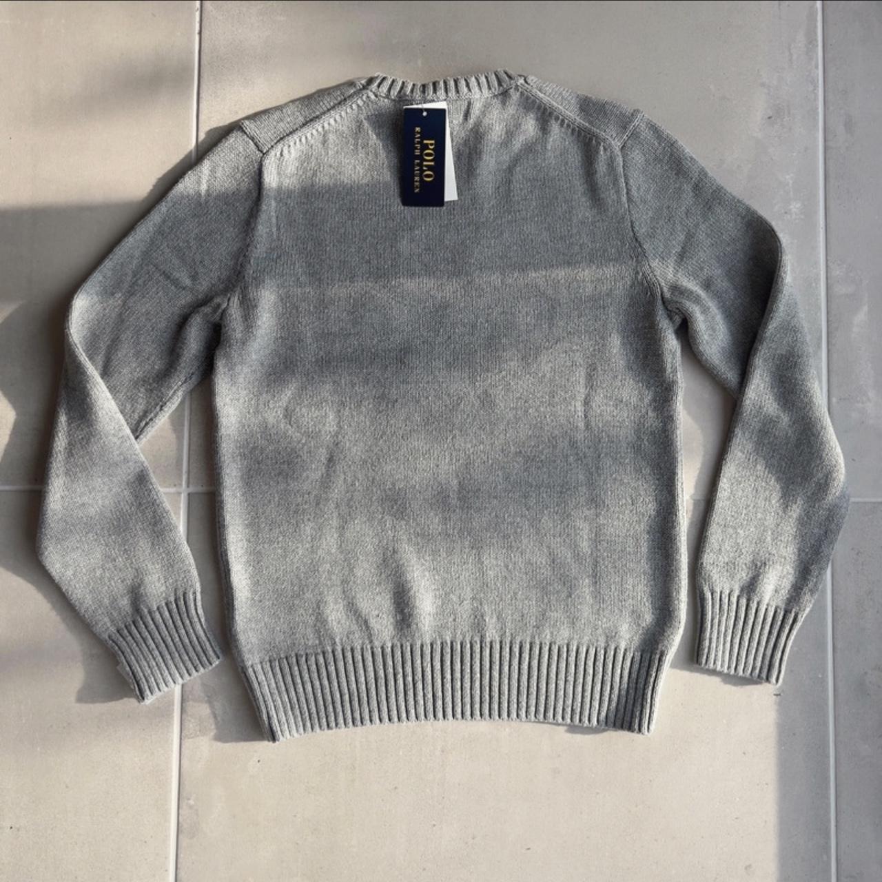 Ralph Lauren Knitted Varsity Bear Sweater in Grey,... - Depop