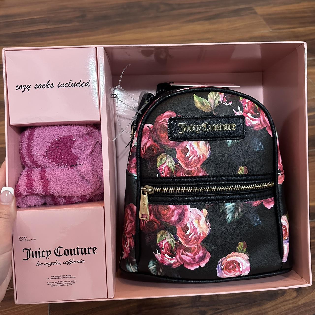 Juicy Couture black and pink mini backpack with rose