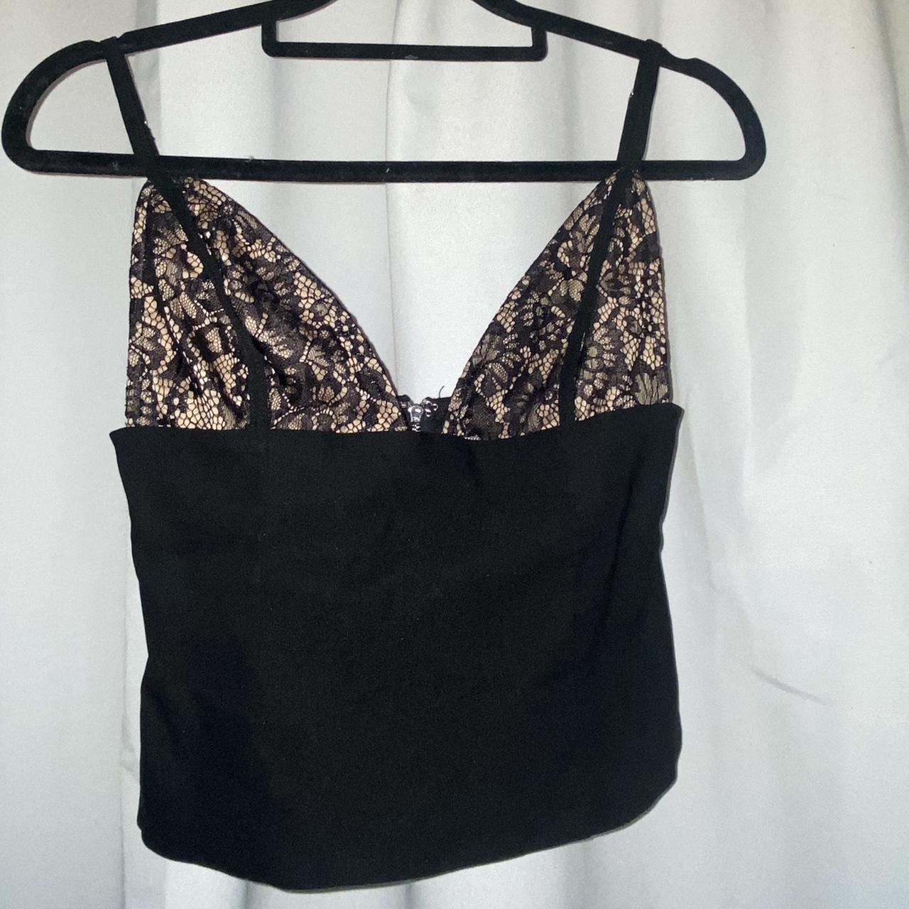 black lace white fox bustier top, size xs and... - Depop