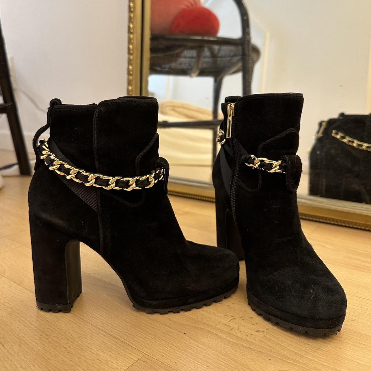 Karl lagerfeld suede chain link accents boots Size