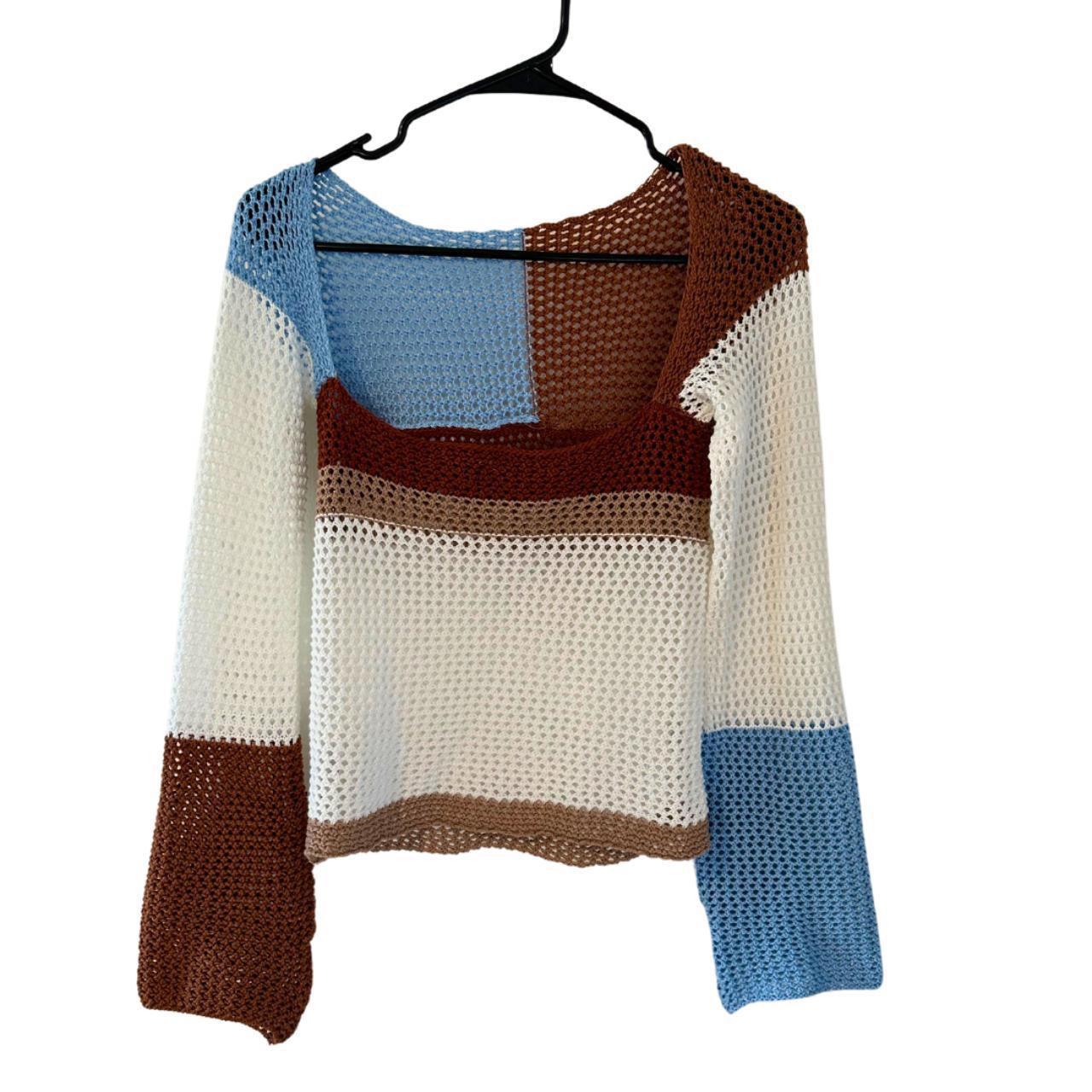 Color block crochet square neck sweater. Beautiful. Depop