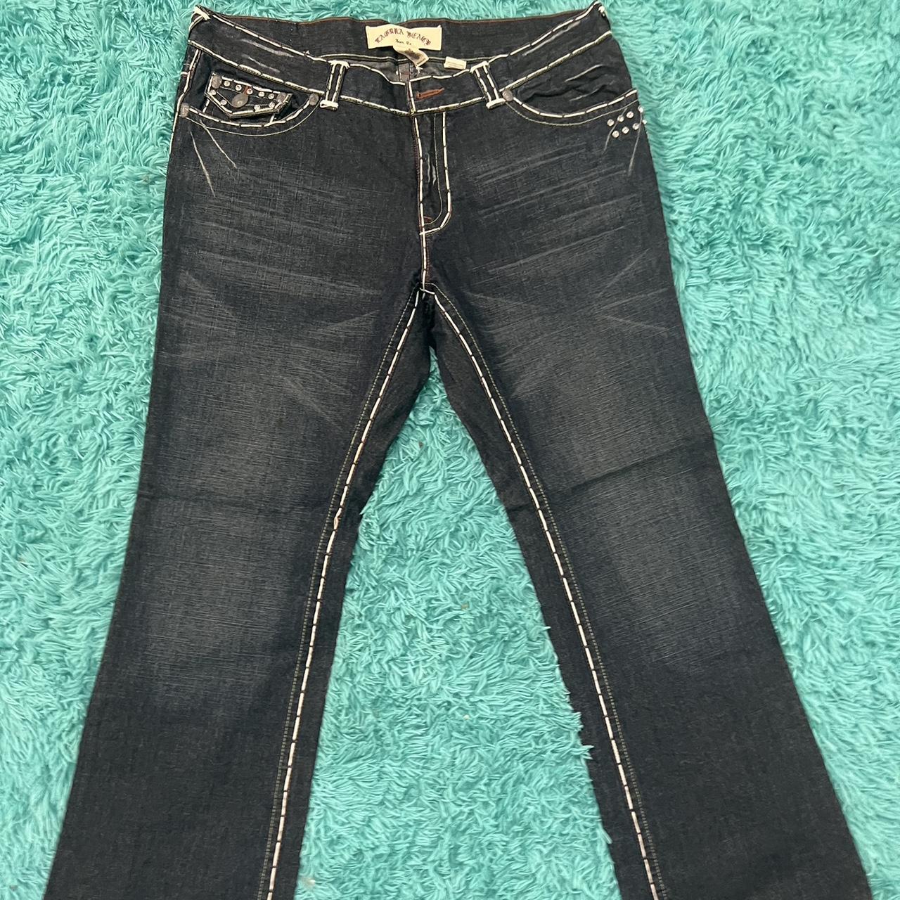 Men's Cream and Navy Jeans Depop