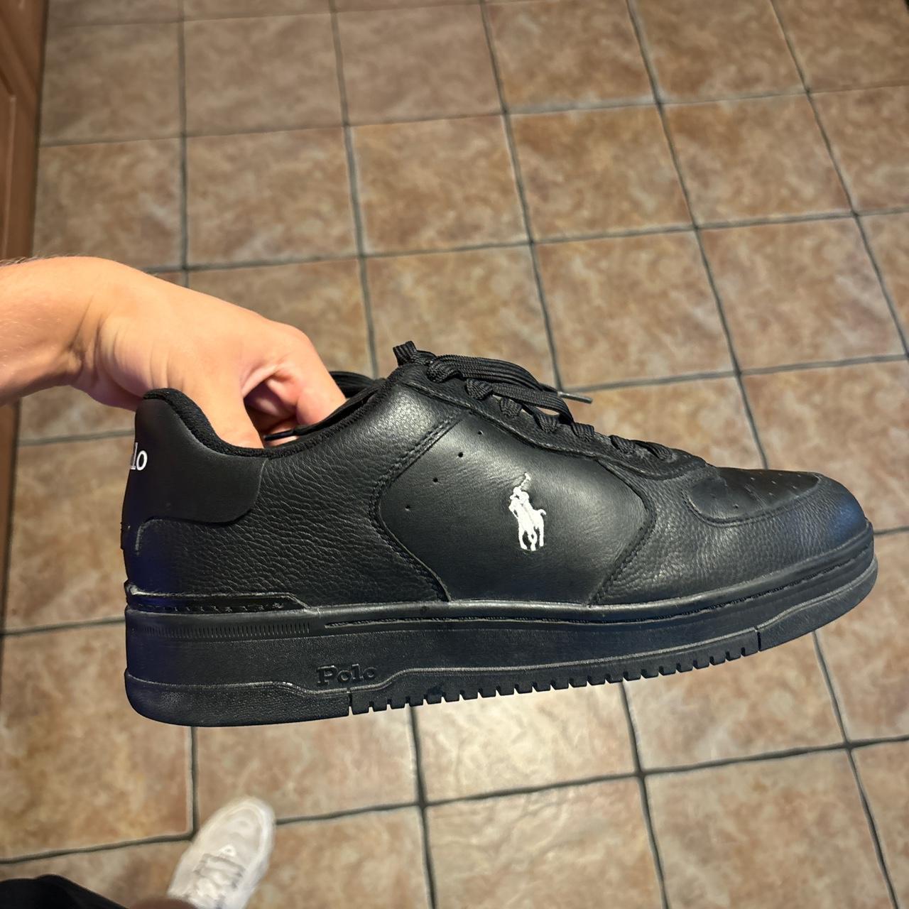 ralph lauren black leather trainers