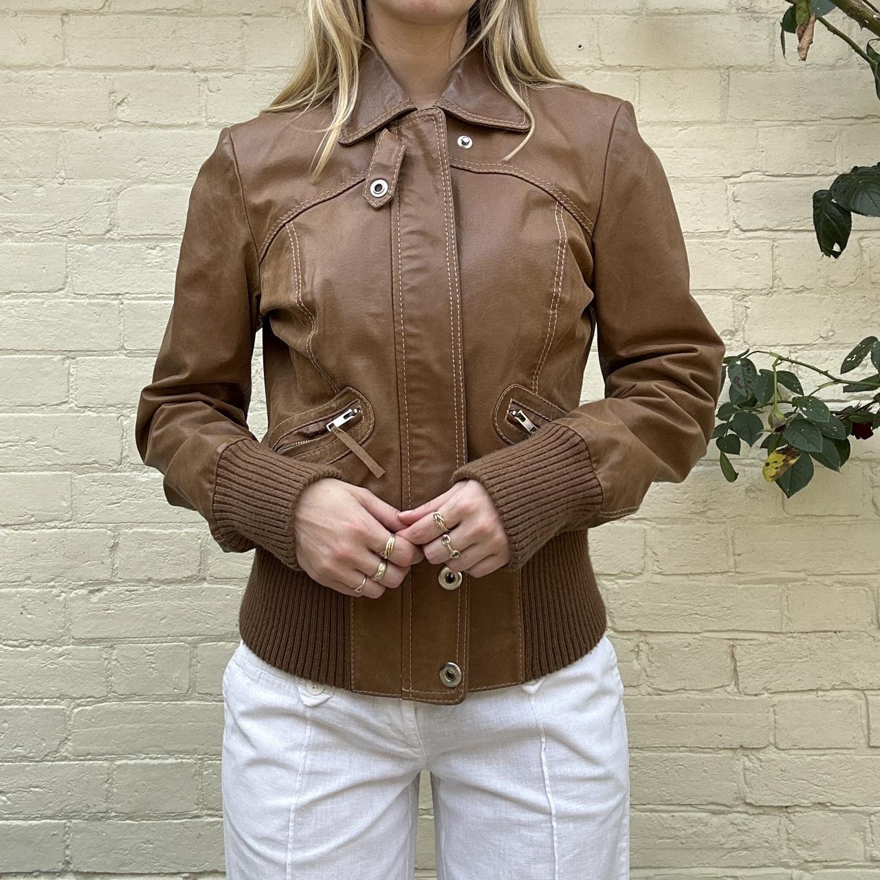 Vintage brown leather jacket - bomber jacket - fits... - Depop