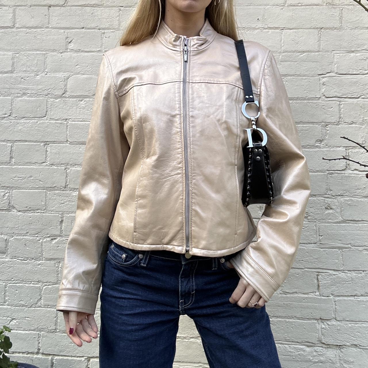 Vintage 00s Fiorelli gold leather jacket genuine... Depop