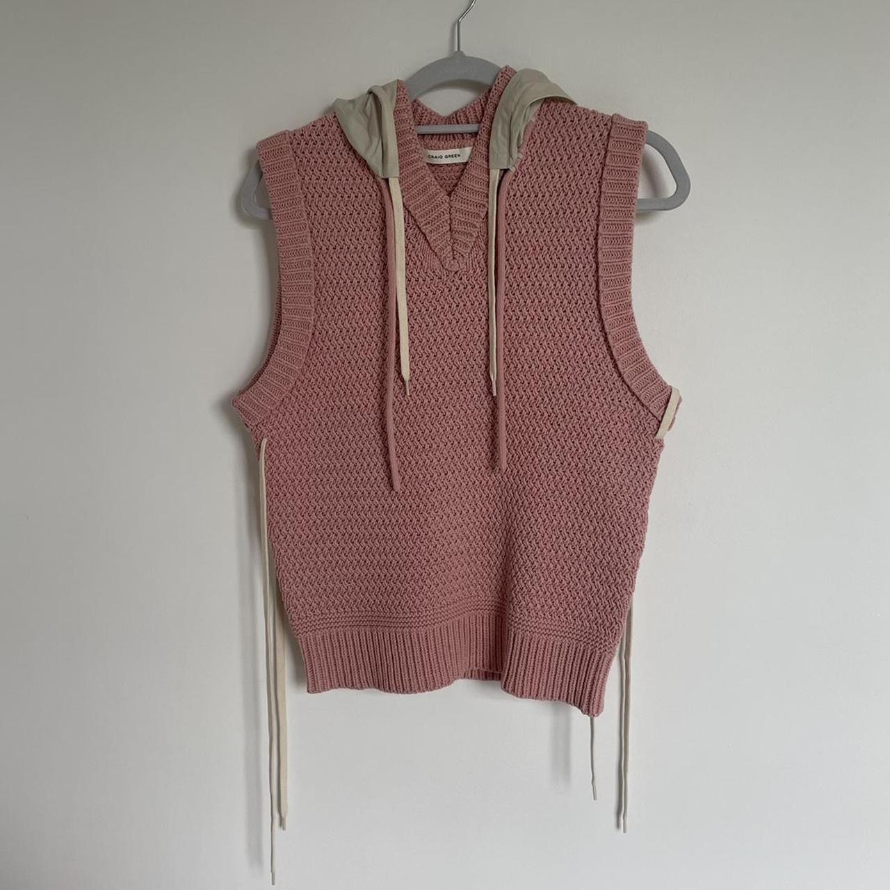 Craig Green pink sleeveless knit jumper with white... - Depop