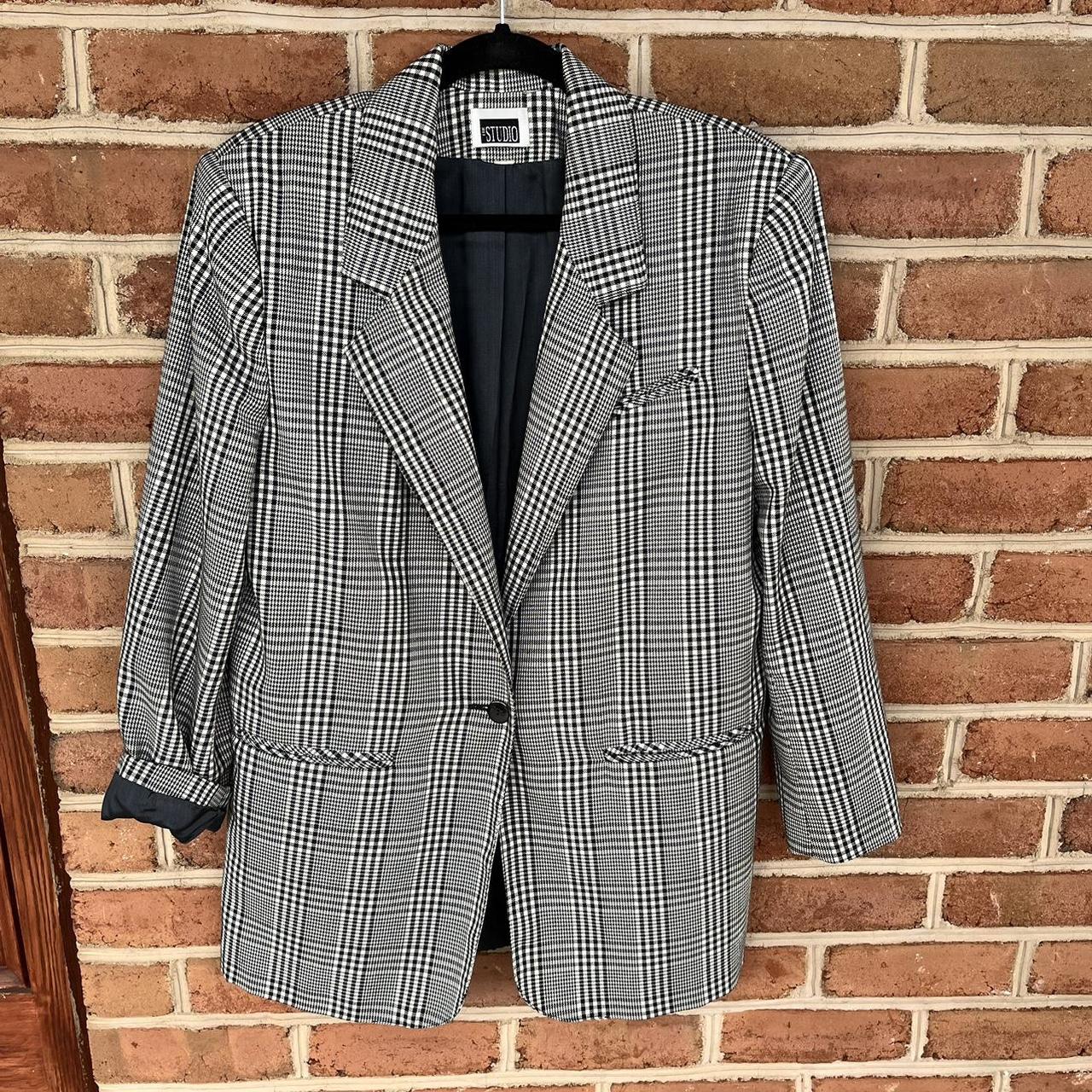 Black and white plaid blazer womens best sale