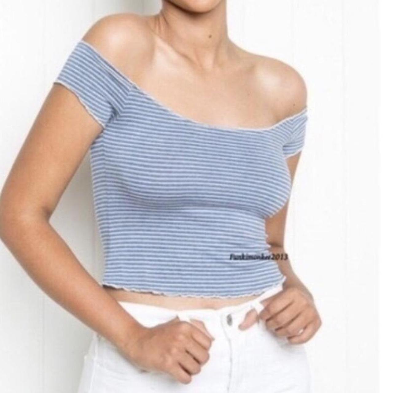 Brandy Melville white and blue striped off the