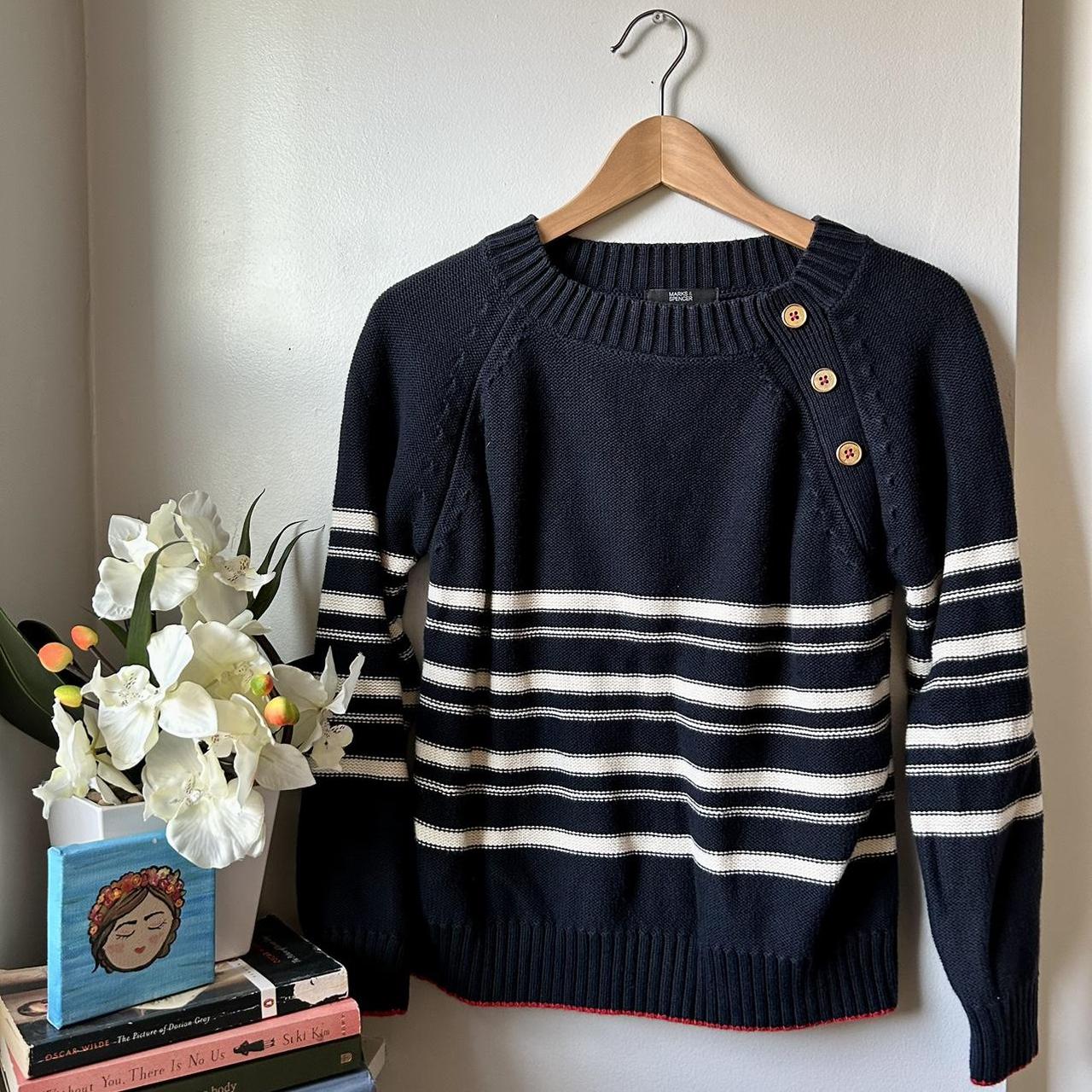 Marks & Spencer Women's Navy and Burgundy Jumper Depop