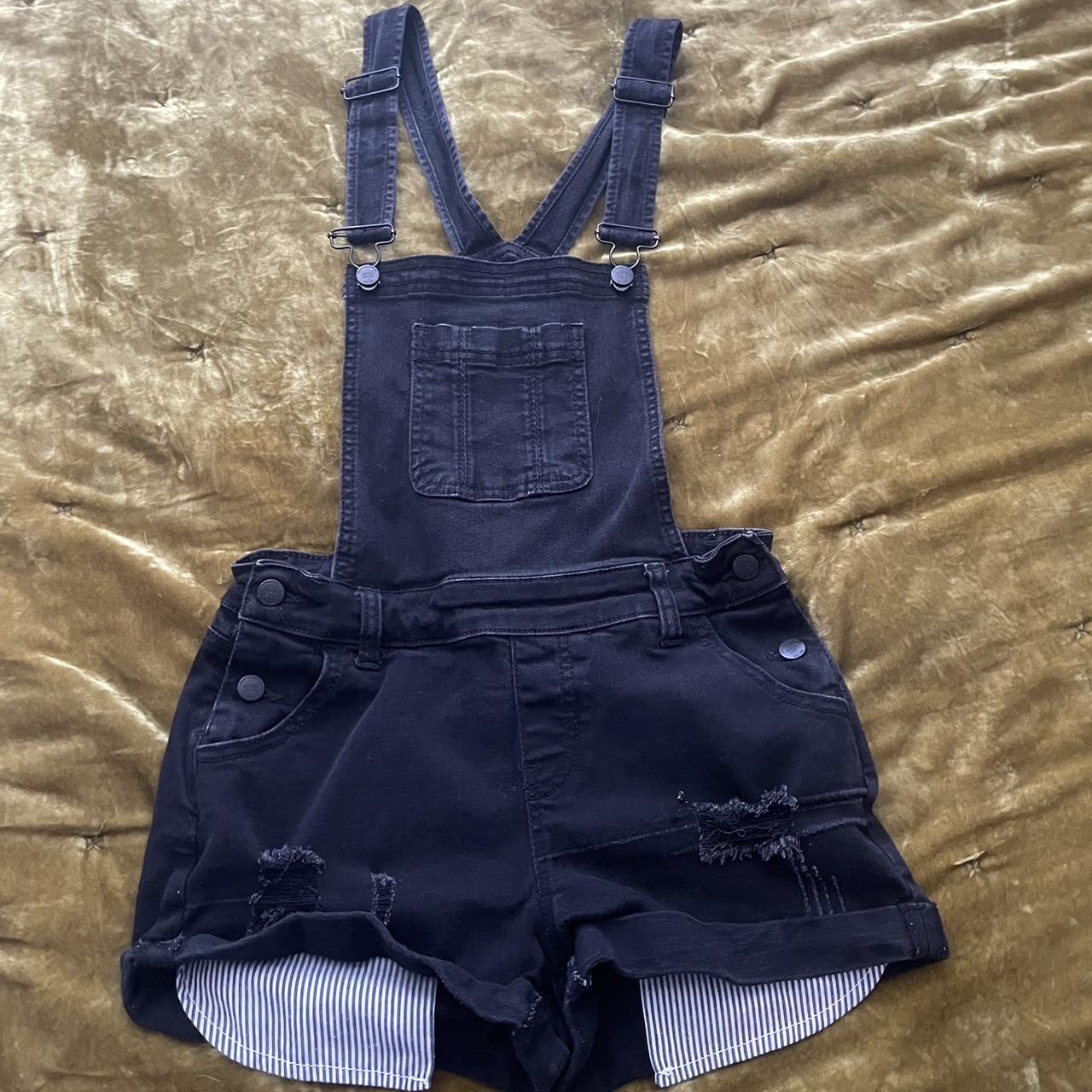 black wax jean overall shorts size small Depop