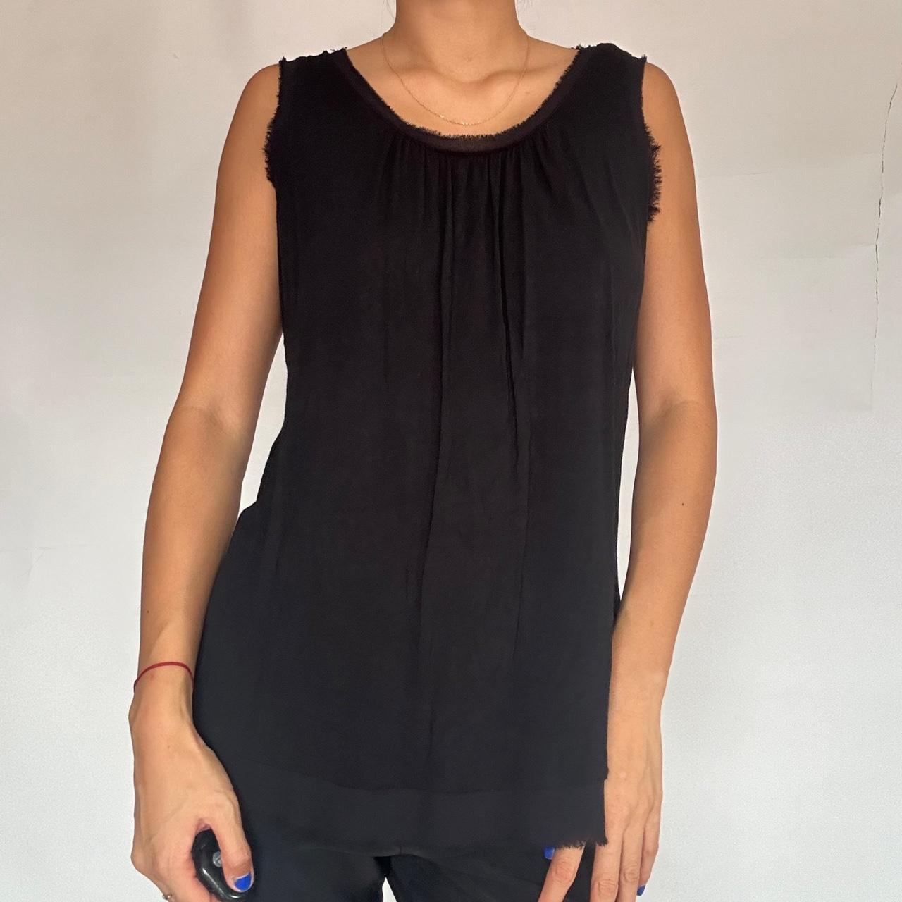 DKNY black ruched pleat top with sheer edges Depop