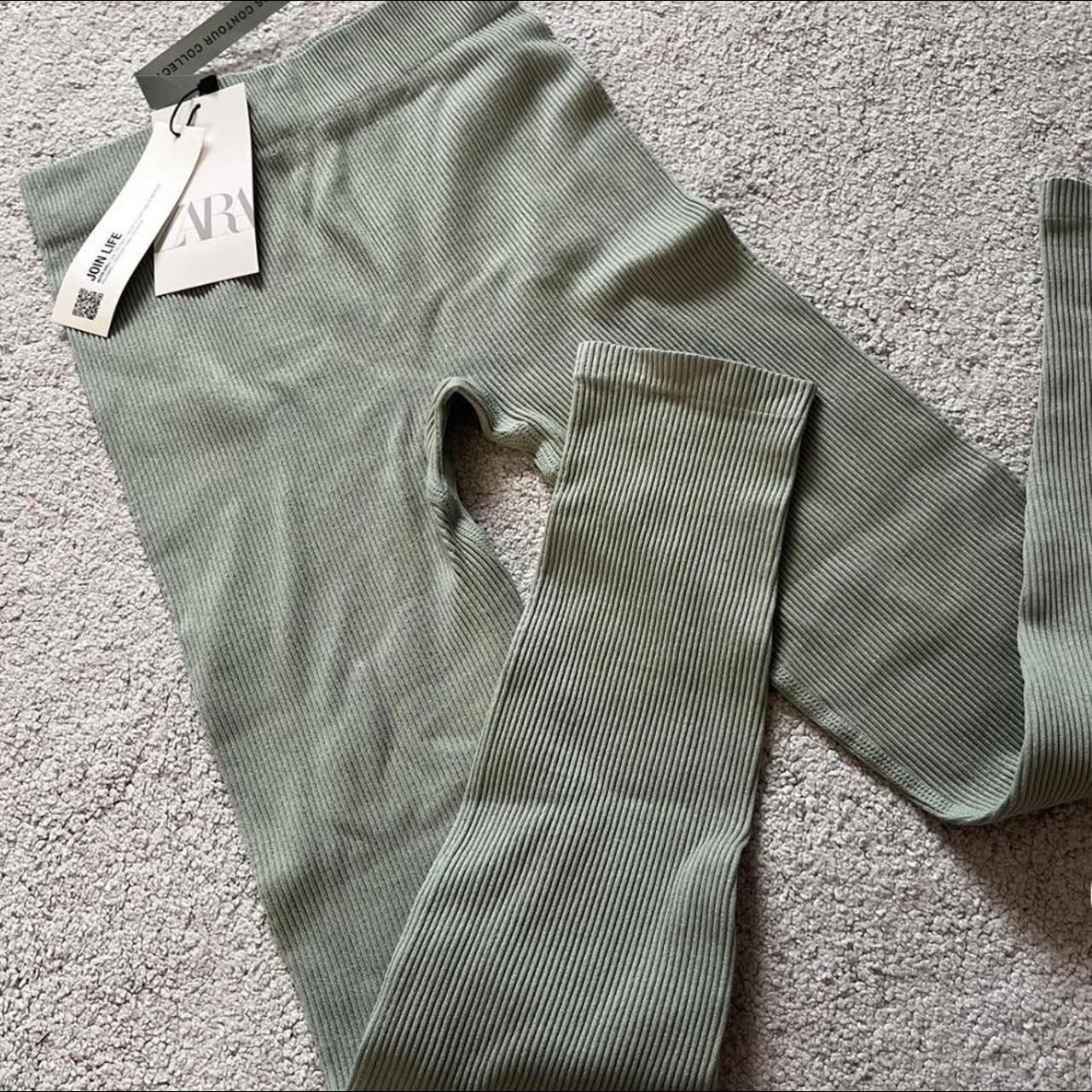 zara seamless leggings in green/khaki green brand... - Depop