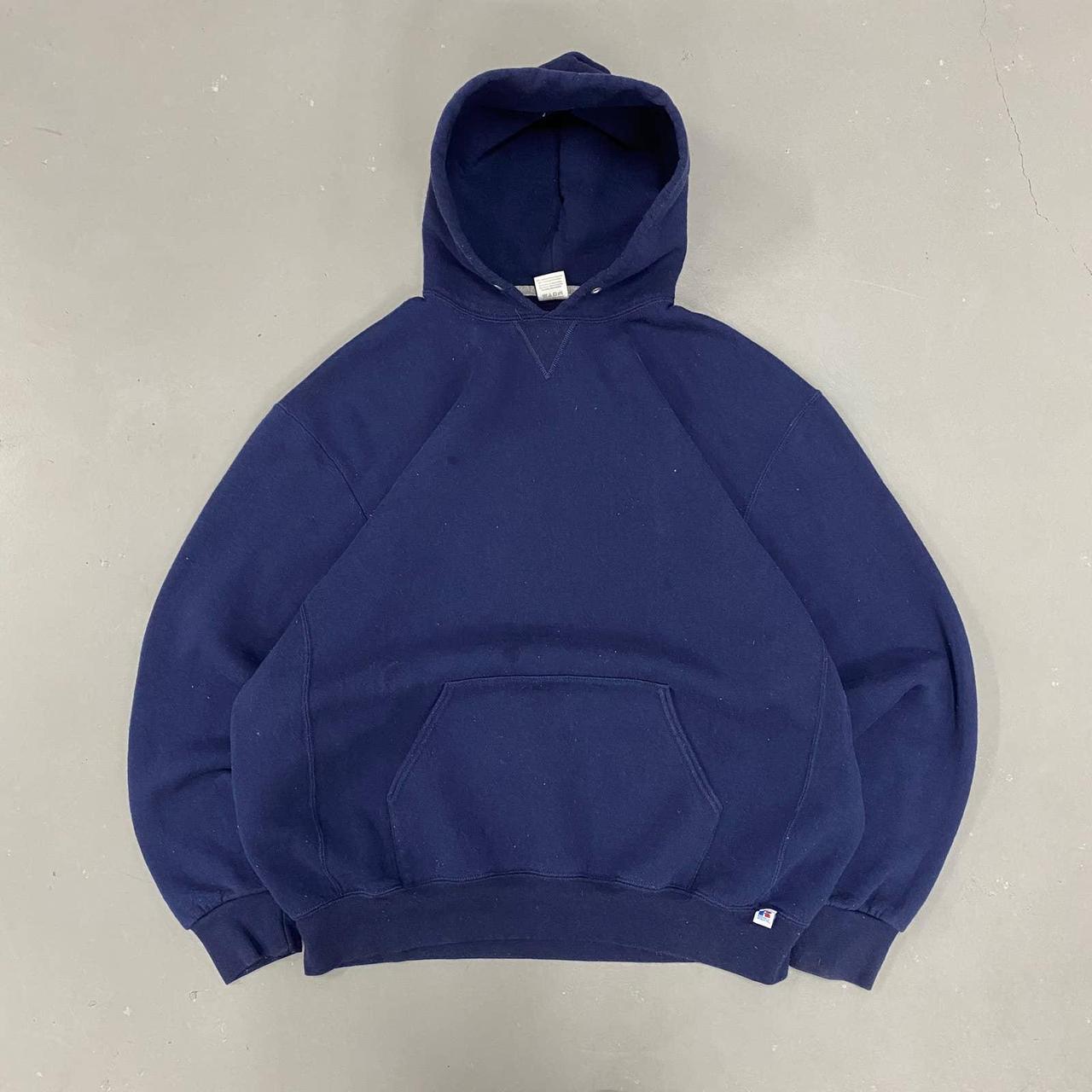 Y2K Navy Blue Blank Russell Hoodie Due to the... - Depop