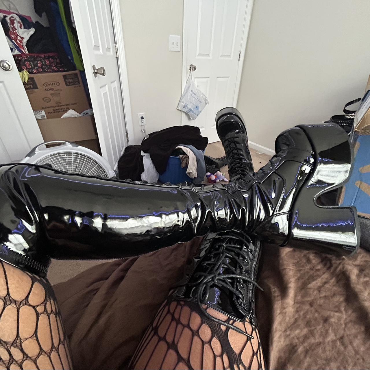 patent leather thigh high demonias, bought... - Depop