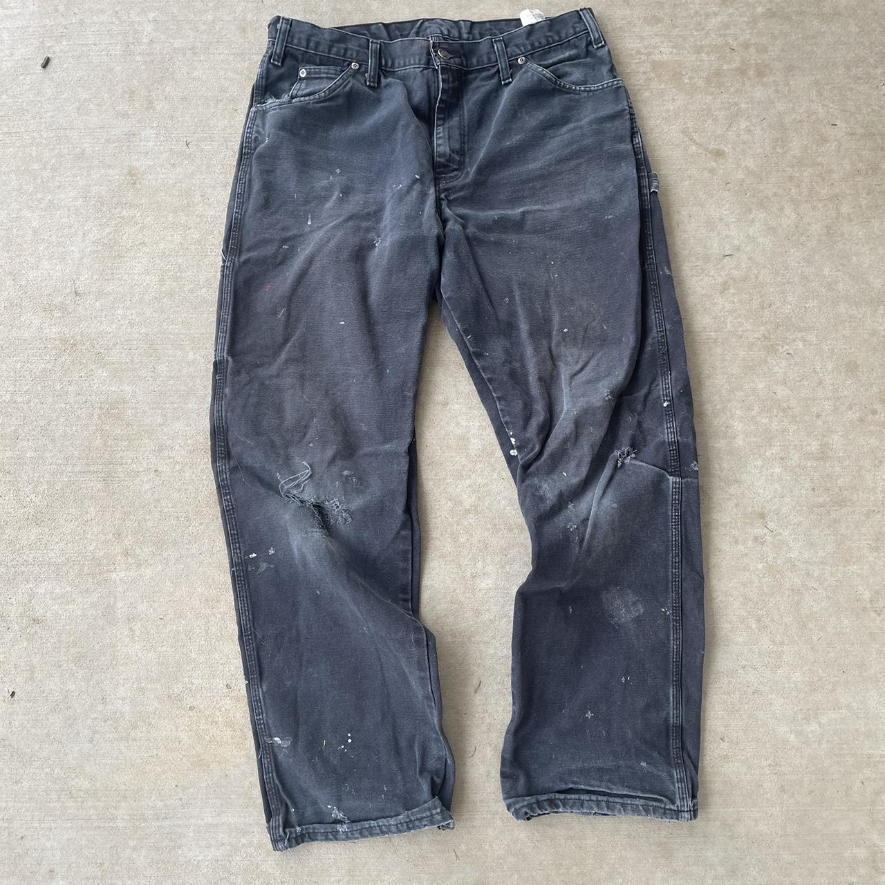 vintage black dickies carpenter pants tagged 36x32... - Depop
