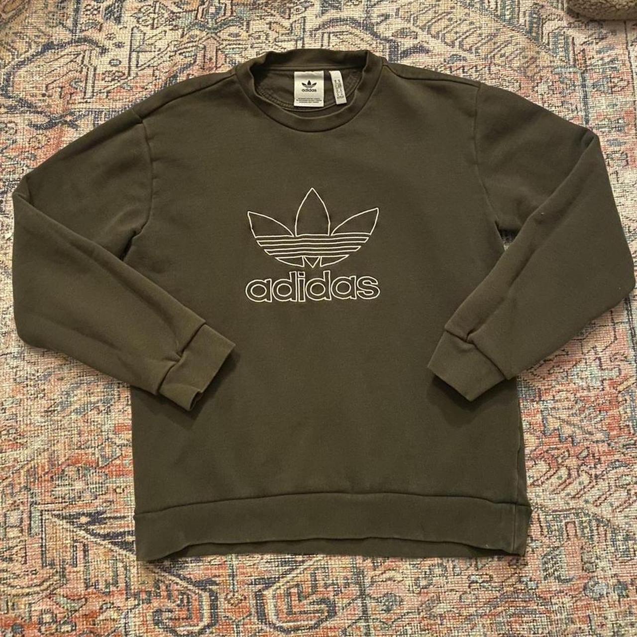 Adidas Women s Trefoil Army Green Oversized Crew. Depop