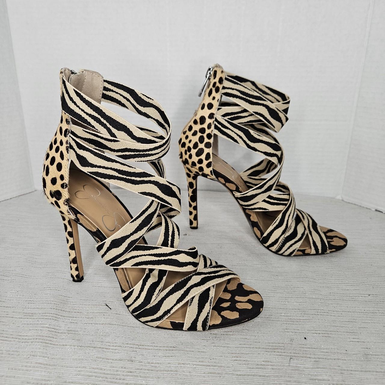 Women s Jessica simpson leopard strappy cowhair. Depop