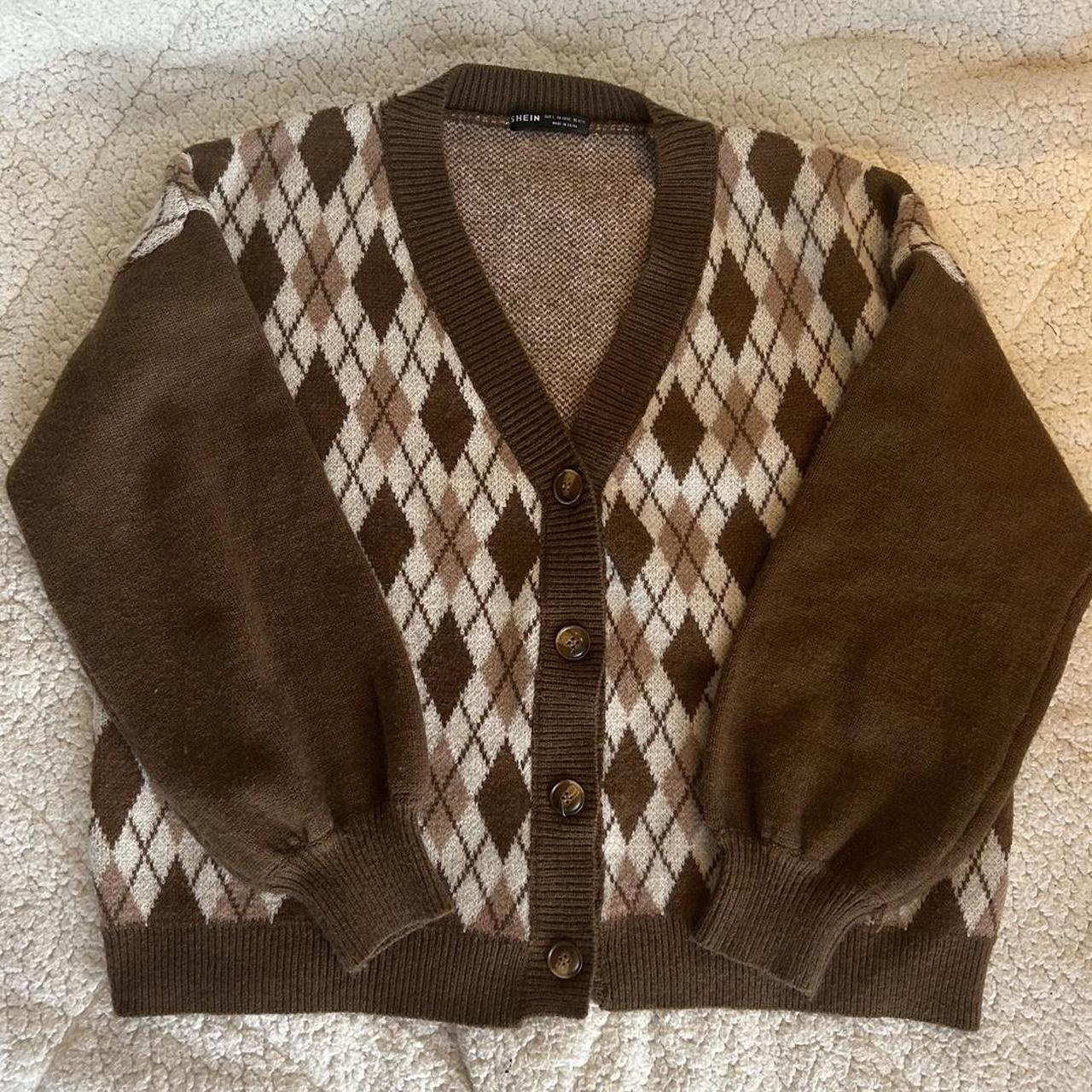 SHEIN brown/white/beige argyle print knit