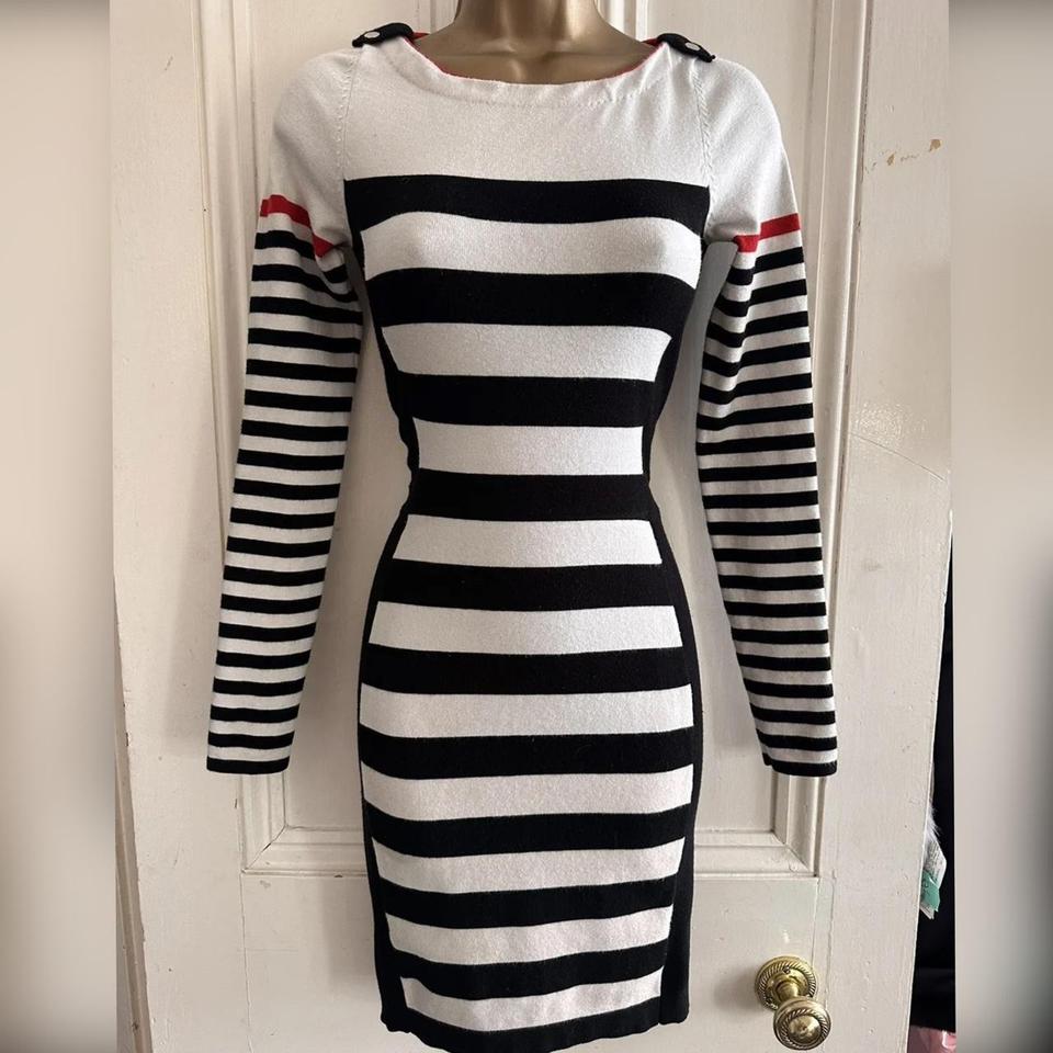 Karen millen black 2024 white striped dress