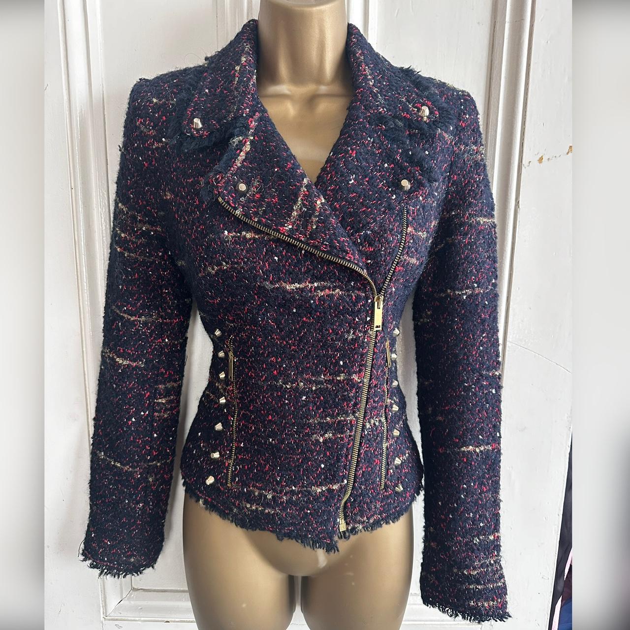 Zara tweed boucle biker style blazer jacket Depop