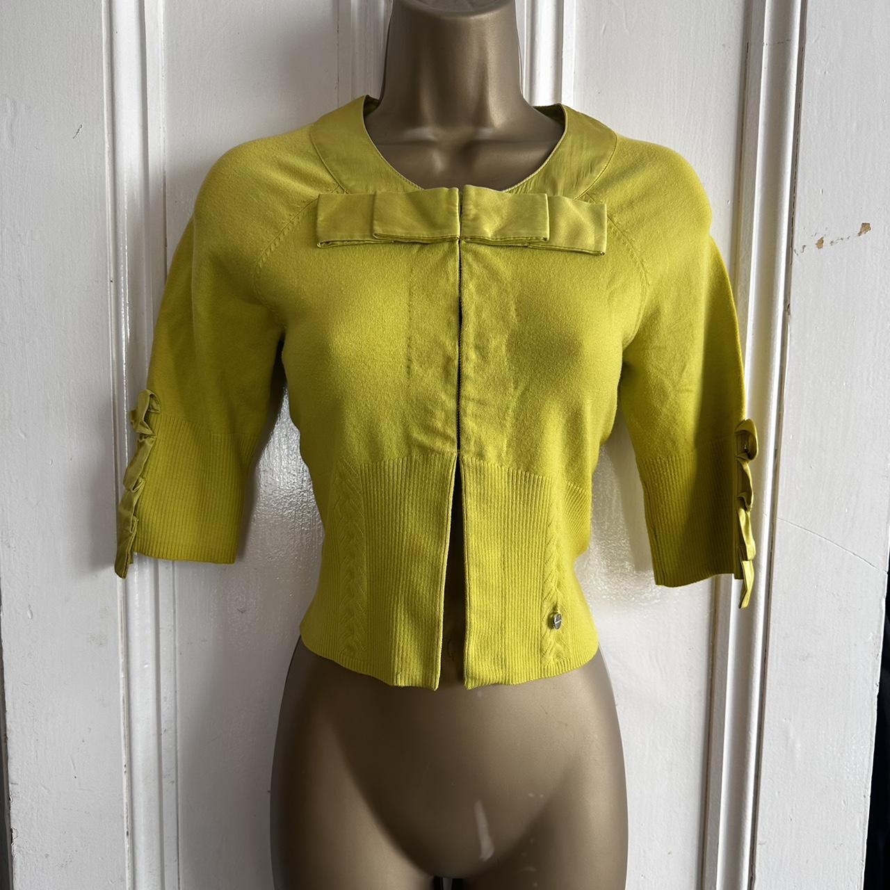 Karen Millen yellow silk trim cardigan jumper top Depop