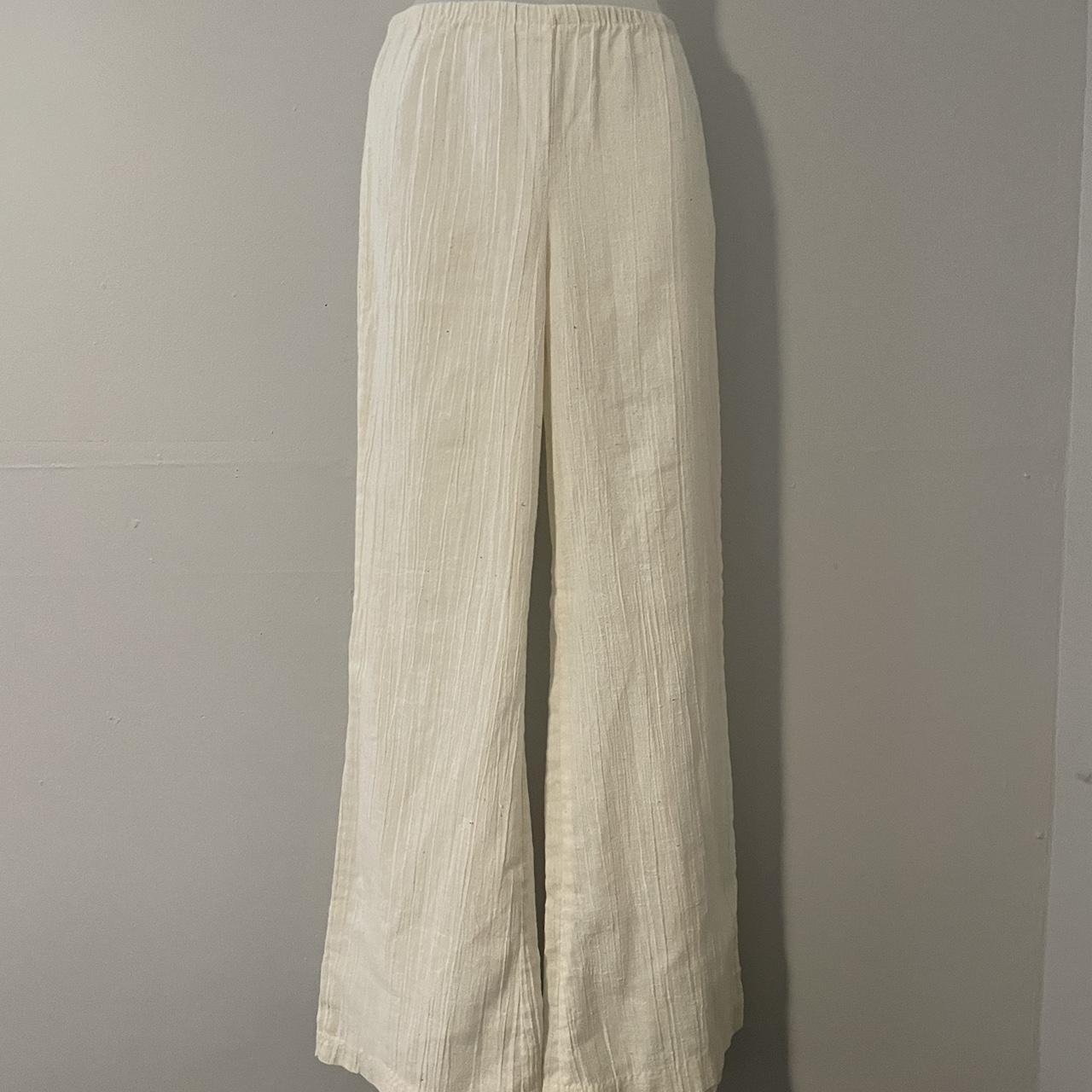 vintage cream linen wide leg flowy pants says size... - Depop