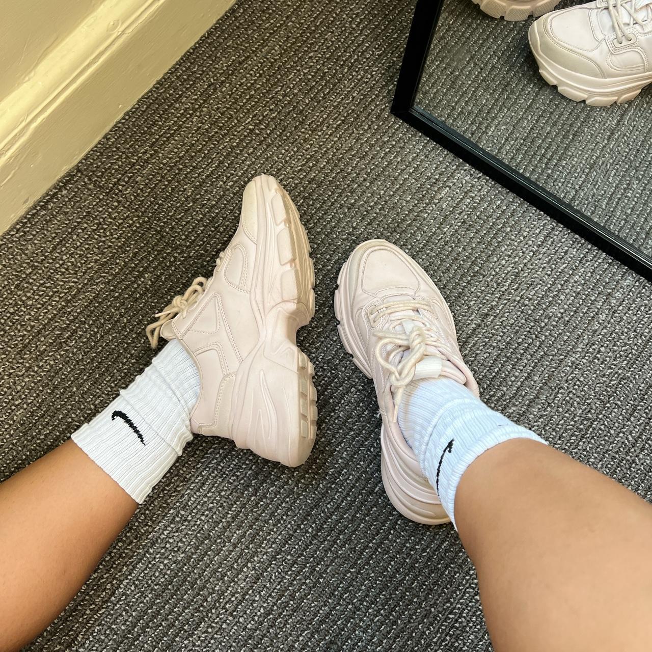 Zara baby pink chunky trainers. Very 90s sneaker and... Depop
