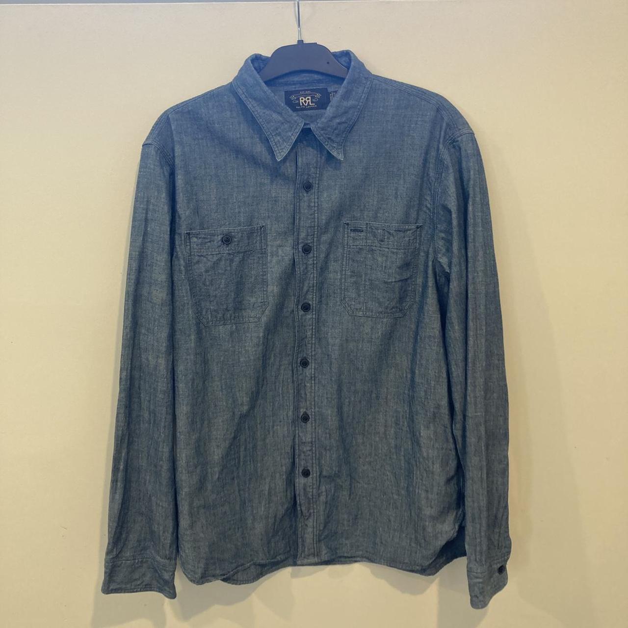 RRL indigo chambray work shirt in size M. Worn... - Depop