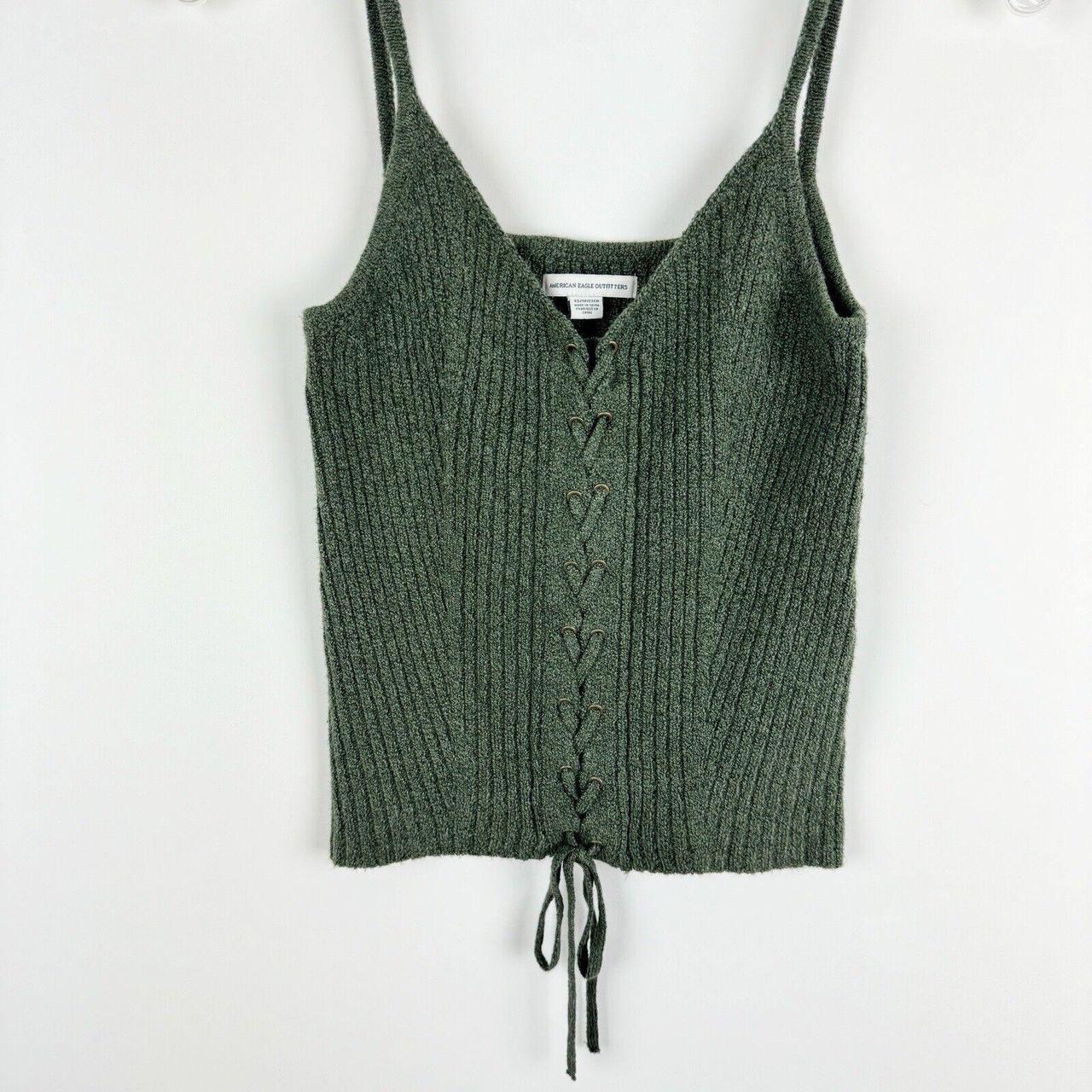 American Eagle Sweater Knit Lace-Up Front Green Tank | Depop