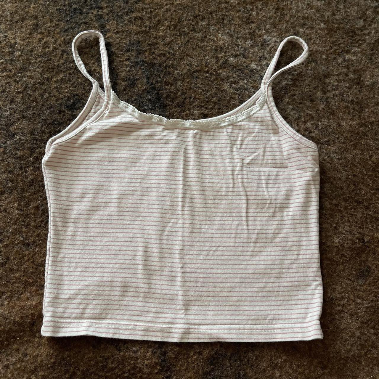 Brandy Melville sleep tank cream and pink stripe no... - Depop