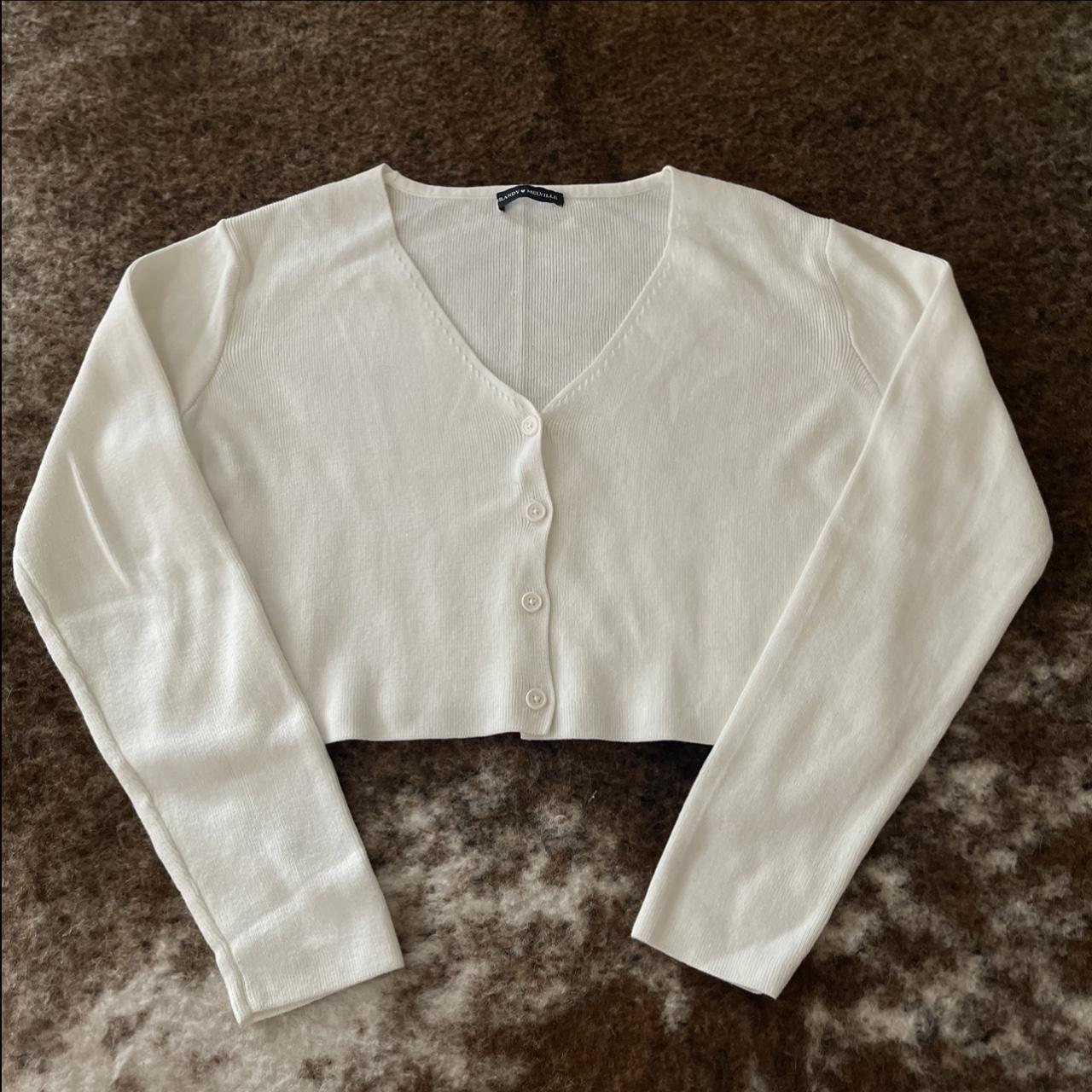 Brandy Melville white cropped cardigan worn once no... - Depop