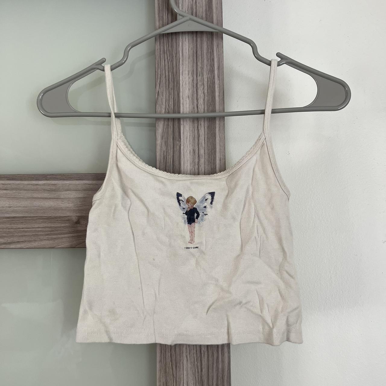 Brandy Melville Women's Yellow and Cream Croptop Depop