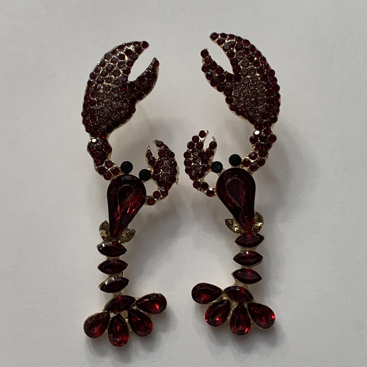 Red rhinestone lobster earrings E Depop
