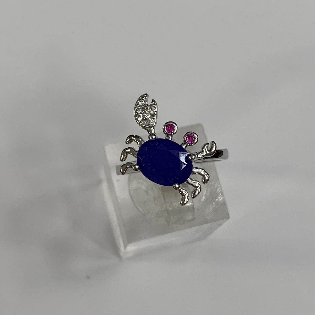 Silver plated blue sapphire CZ CRAB ring Size 7 R60007 - Depop