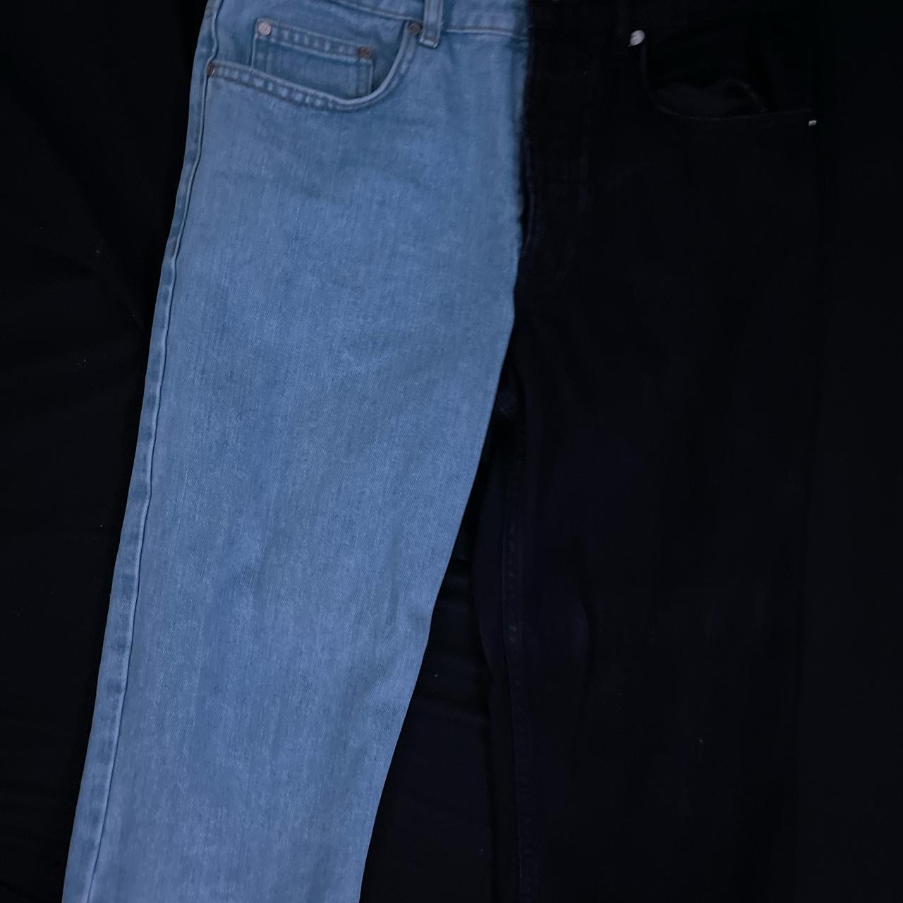 Boohoo Men's Blue and Black Trousers Depop