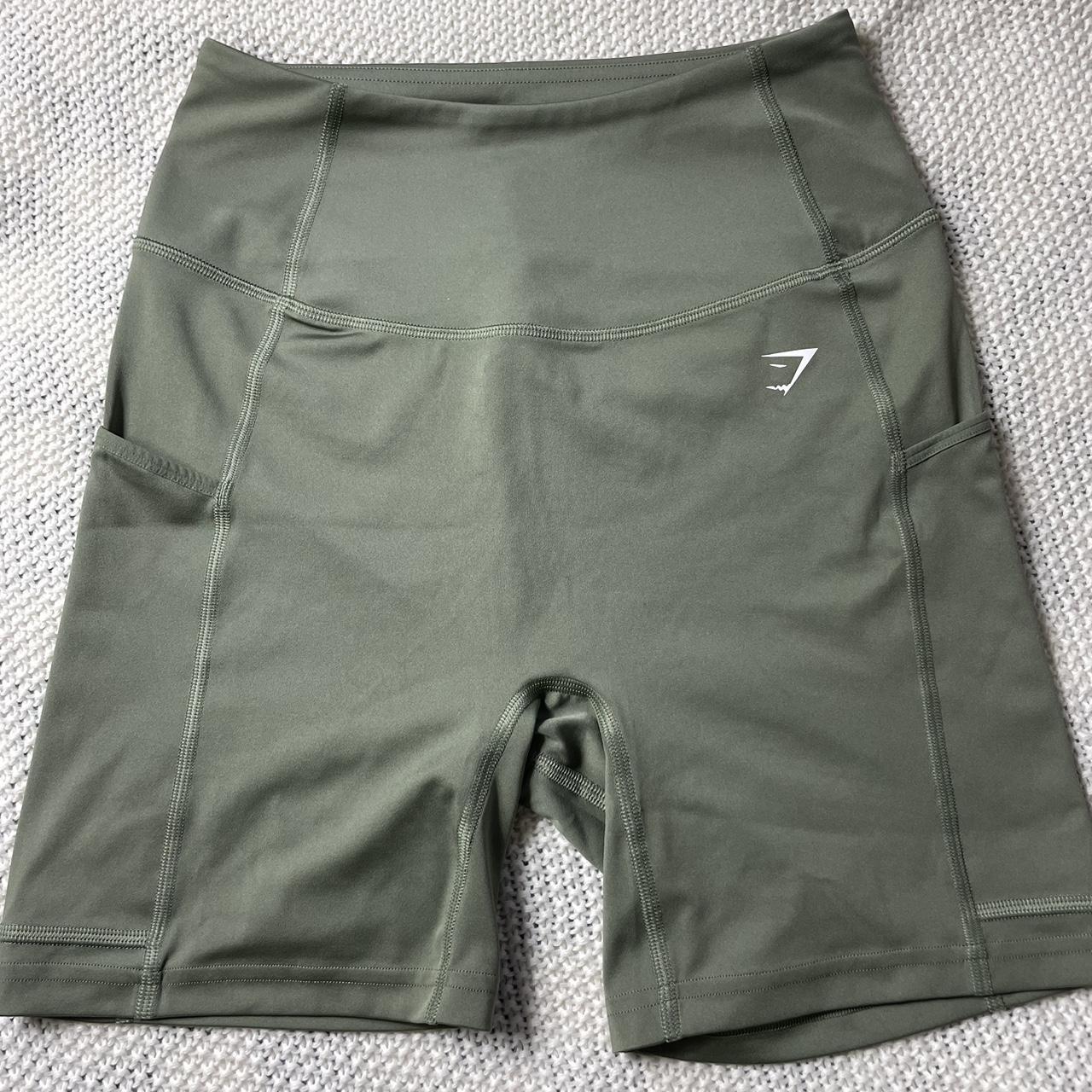 cute olive green 🫒 gymshark shorts with two side... - Depop