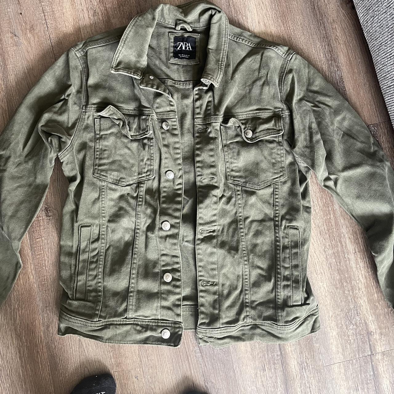 Olive green denim jacket zara Outlet