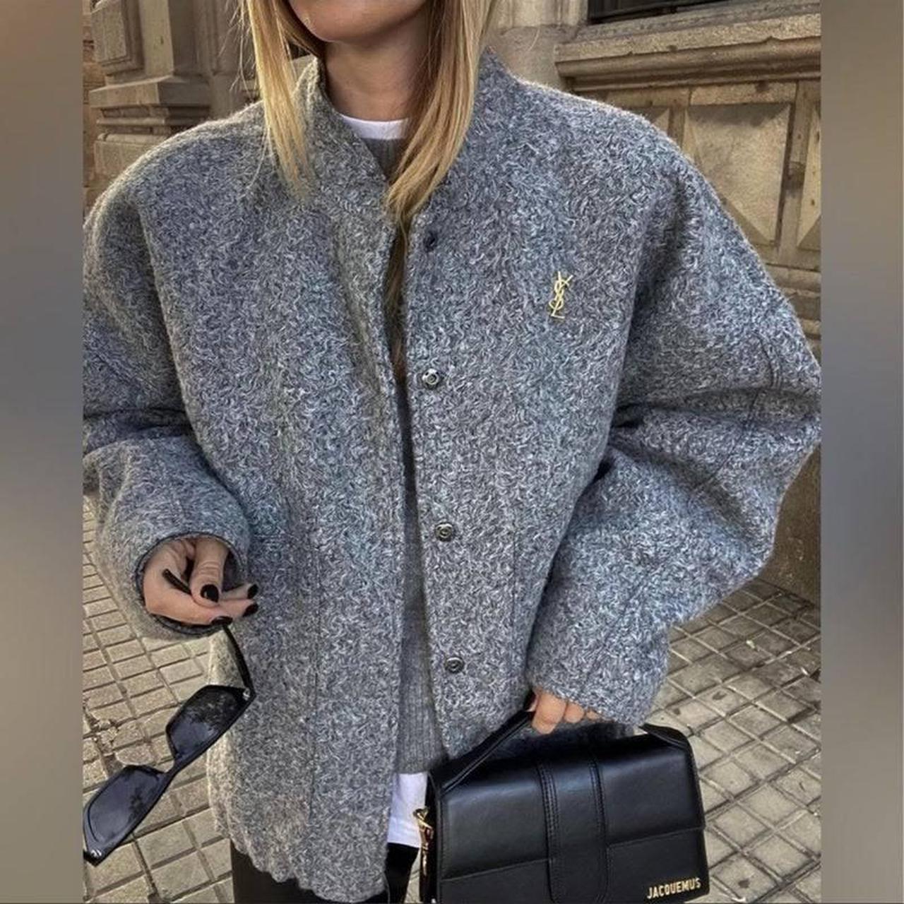 Zara grey wool bomber coat size XS Very oversized... Depop