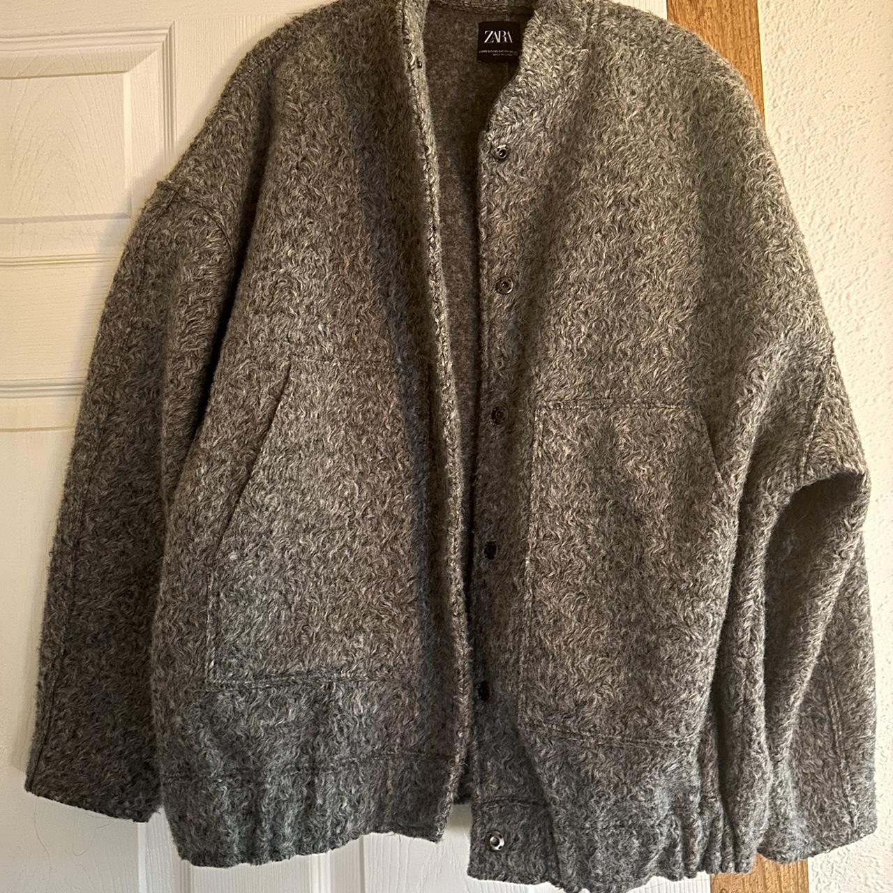 Zara grey wool bomber coat size XS Very oversized... - Depop