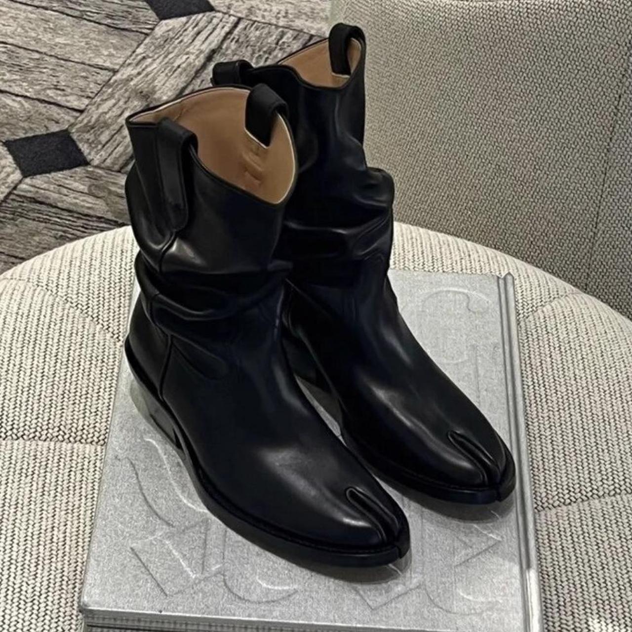 Black vegan leather Tabi boots in size 7! Cowboys... - Depop