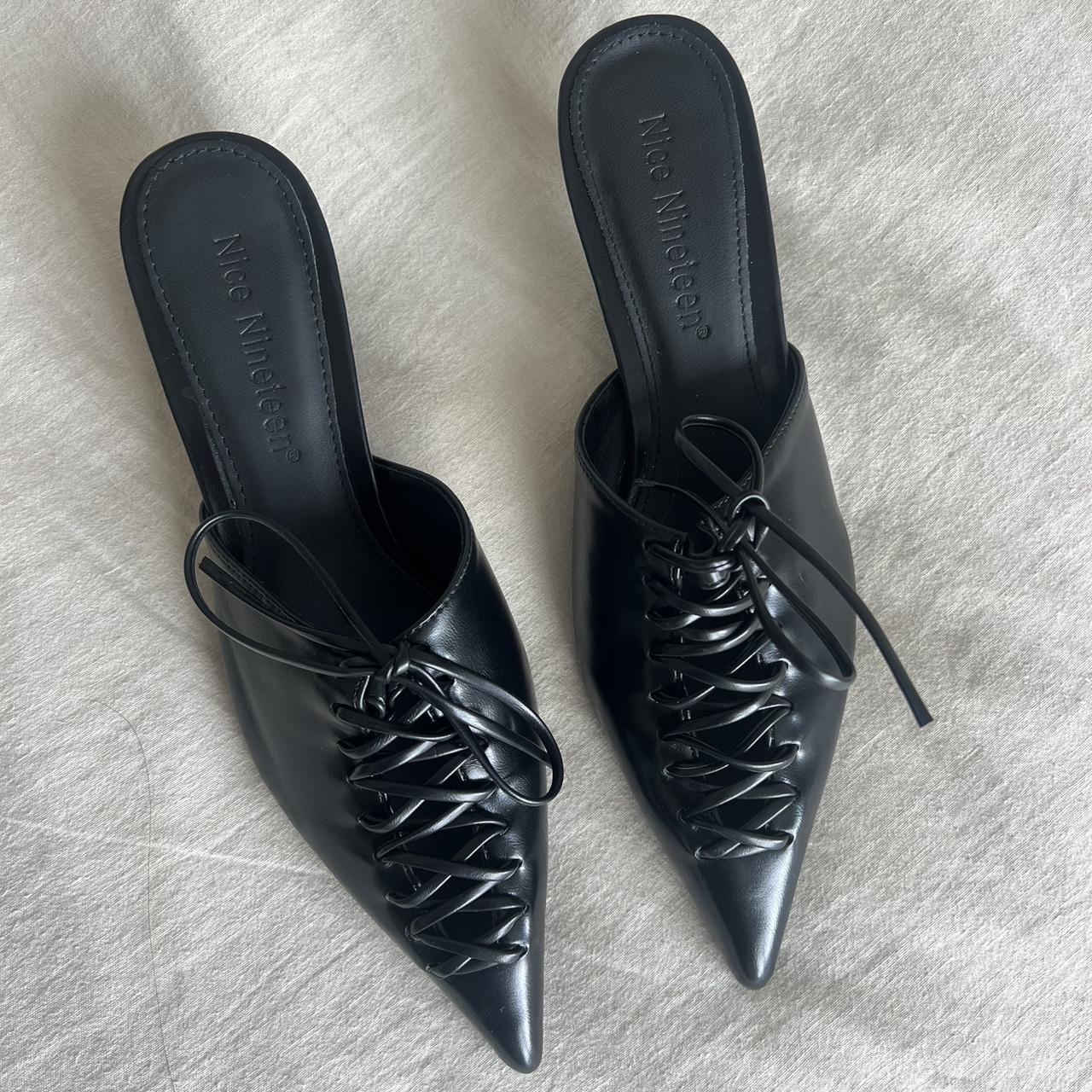 SUPER COMFY kitten heel black point toe shoes with... - Depop