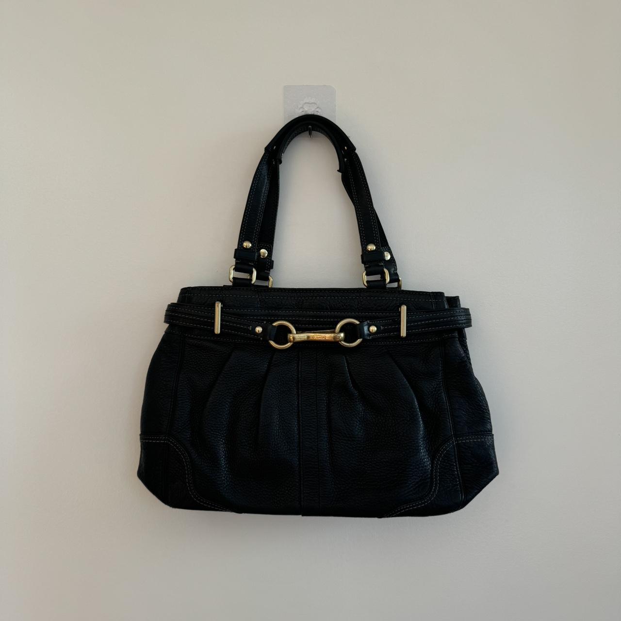 Black leather Coach bag with gold buckle and zipper | Depop