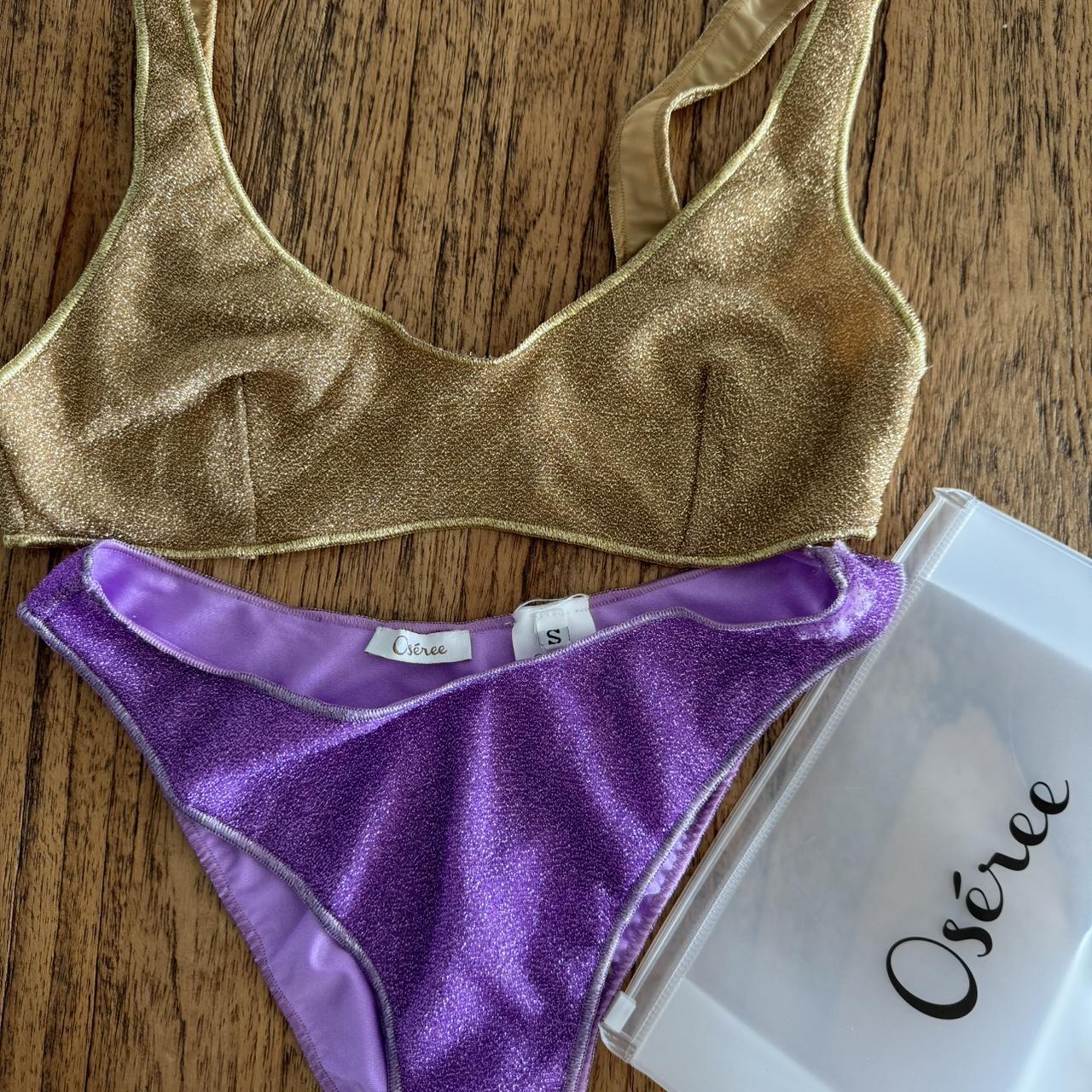 Oseree two tone GLITTER bikini (gold & lilac) Size... Depop