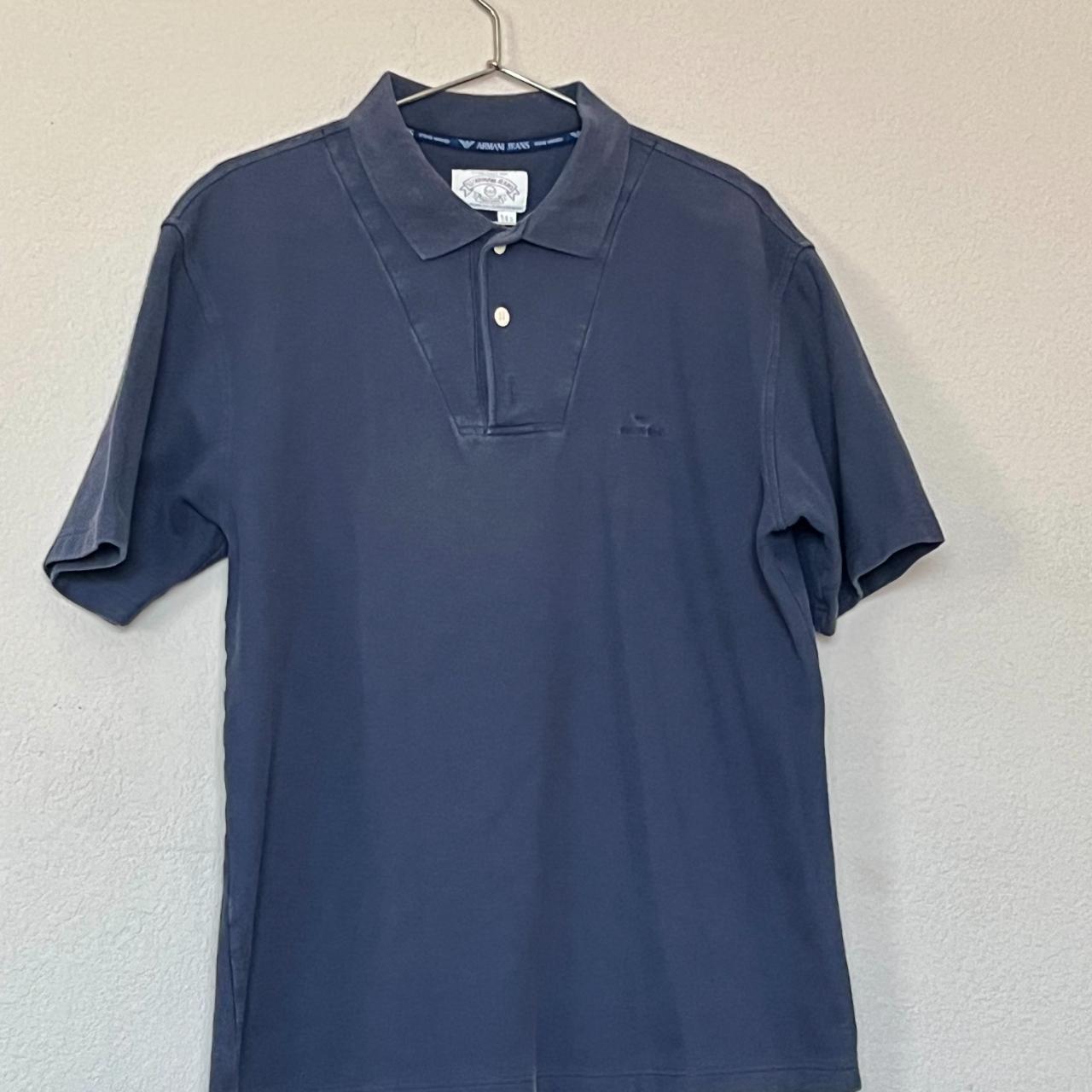 1990s Armani Jeans polo shirt Blue, stone-washed... - Depop