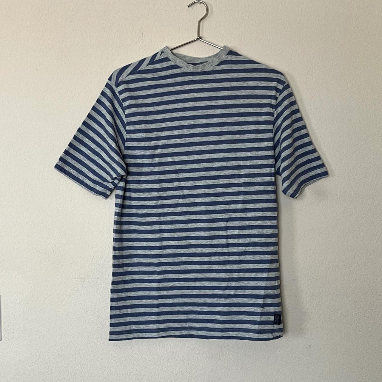 Adolfo Dominguez t-shirt Grey and blue stripes,... - Depop