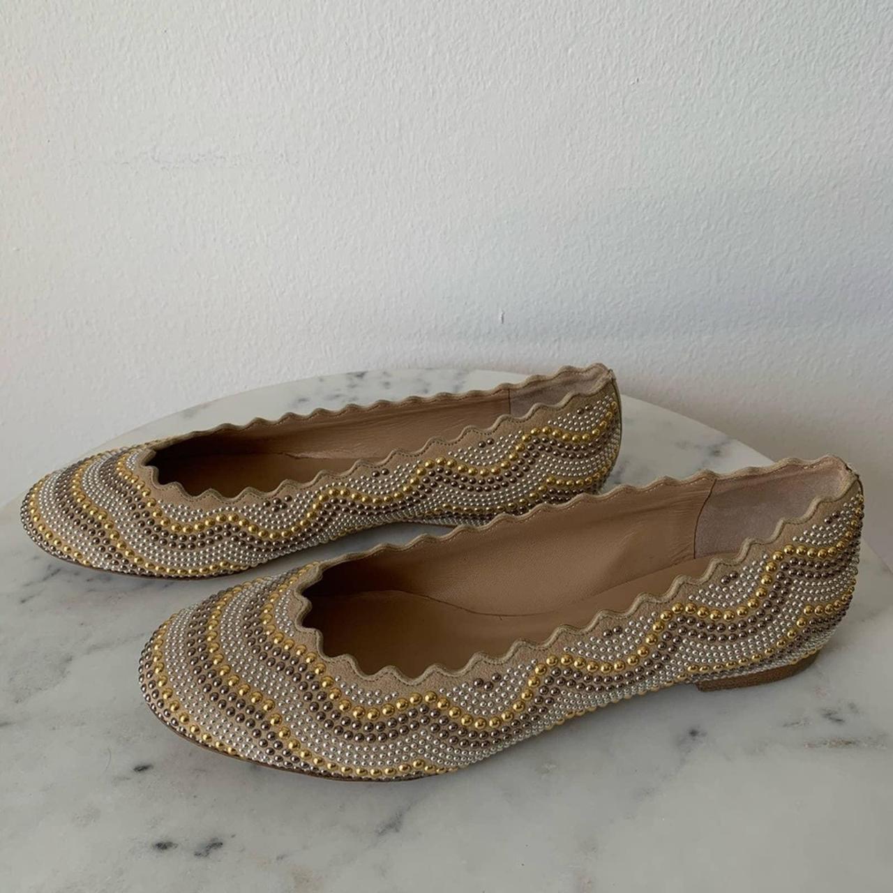 NWT Chloé Lauren Studded Suede Ballet Flats in... - Depop